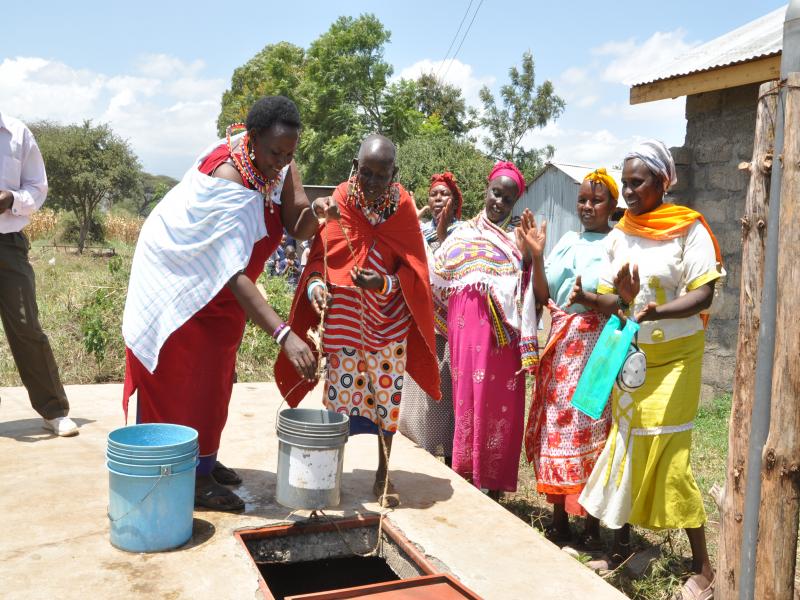 Women in Rombo, Kajiado fetching water from underground tank constructed by UNESCO UNITWIN Chair in collaboration with the Colle